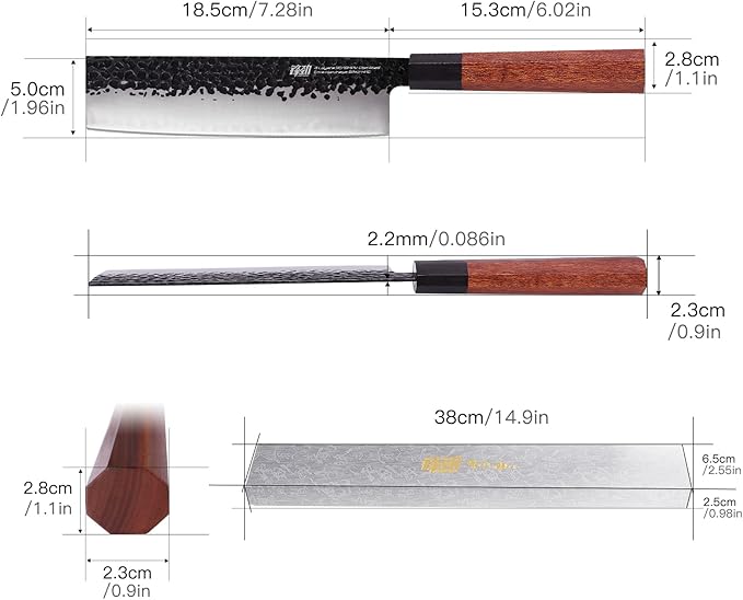 FINDKING Dynasty Series Japanese Nakiri Knife, Professional Vegetable Cleaver, 9Cr18MoV High Carbon Steel Blade, African Rosewood Octagonal Handle, for Shred, Slicing, Mincing, 7 Inches