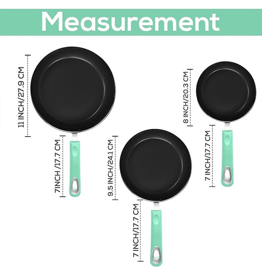 Utopia Kitchen Nonstick Cookware 3 Piece Set, Non-Stick Frying Pans with Induction Bottom, 8, 9.5 & 11 Inches Frying Pans with Bakelite Handles, PFOA Free, Green & Black