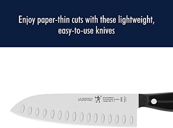 HENCKELS Statement Razor-Sharp Hollow Edge Santoku Knife 7-inch, German Engineered Informed by 100+ Years of Mastery, Black/Stainless Steel