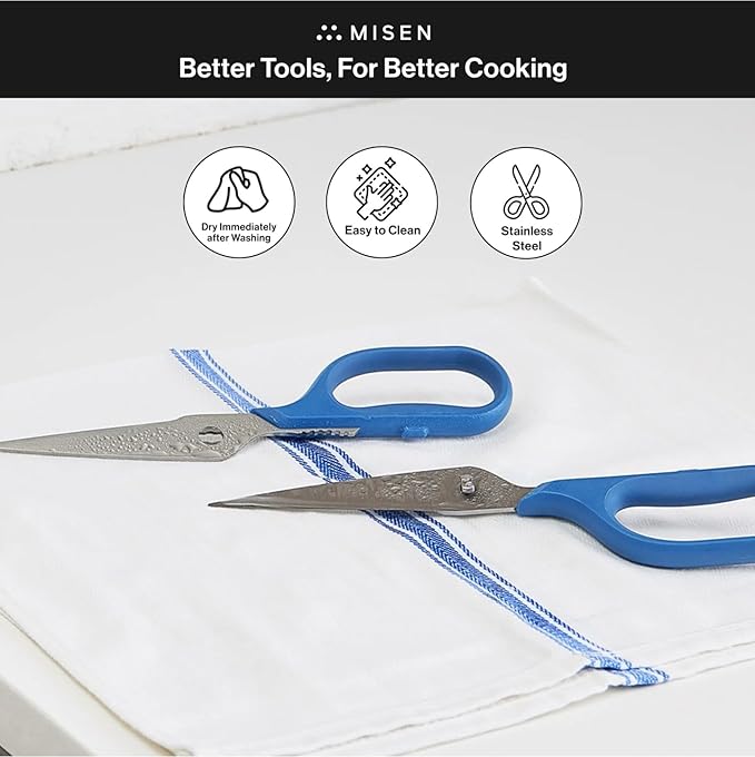 Misen Heavy Duty Kitchen Shears - Comfortable Ambidextrous Scissors for Meat, Poultry, Herbs & More - Easy to Clean - German Stainless Steel - Blue