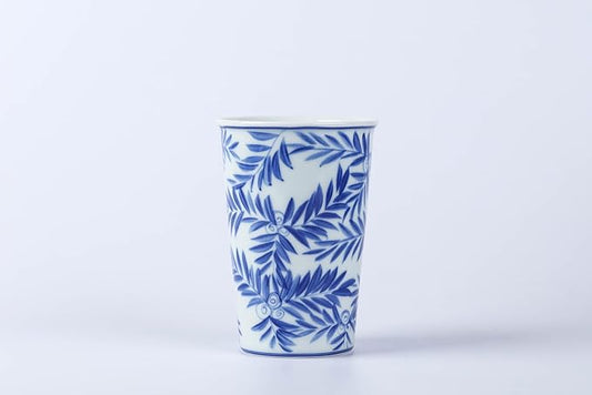 14 oz ceramics Handmade blue and white Retro Coke cups coffee tea set of 4 china Coffee Mugs for Tea, Milk,Dishwasher and Microwave Safe,Free gift soft silicone cover and gift box