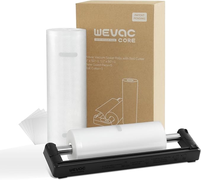 Rolls with Dispenser – 2 Pack 11"x50' and 8"x50', Vacuum Sealer Bags, Leakproof Heavy Duty Food Storage for Sous Vide, Meal Prep, Freezer, Compatible with Food Saver, Wevac Core