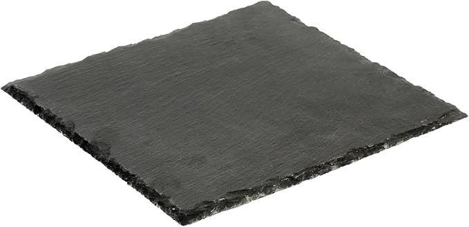 Restaurantware Slate Serving Tray 1 Pack of 8 x 8" Foam Feet Charcuterie Stone Plate Rustic Edges Freezable Black Square Serving Display Cheese Board for Kitchen, Gourmet, Dining, Parties