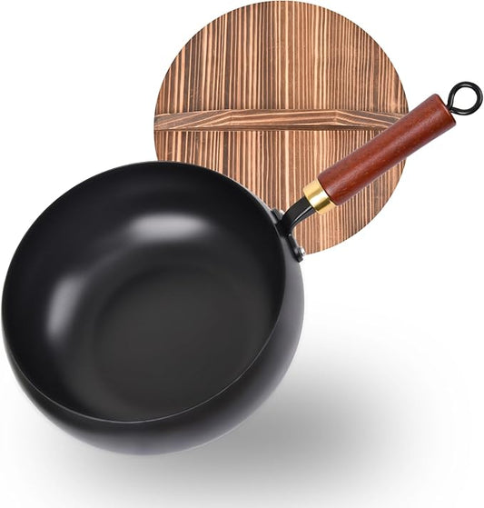 Suntuup Japanese Iron Pan, Uncoated Thick Iron Pot, Hand-Forged Non-Stick Stir Fry Pans Without Chemical Coating, Durable Rust-Free Flat Bottom Pan