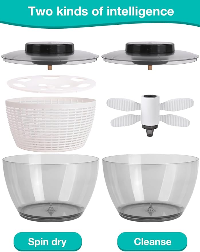 Electric Salad Spinner - Berry Washing Bowl 2-in-1, 5Qt,Medium
