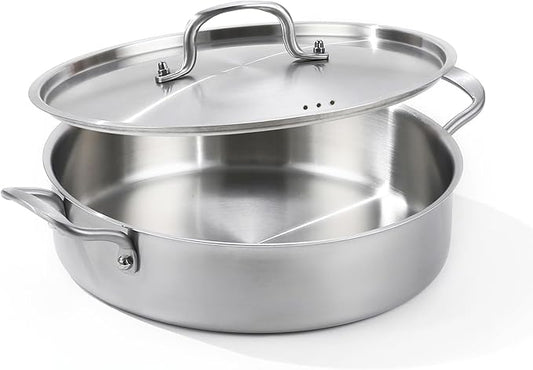 Saute Pan, 7 Quart Tri-Ply Stainless Steel Saute Pan, 12inch Deep Frying Pan with Lid, Saute Skillet, Rondeau Pot with Lid Compatible with All Cooktops Up to 600℉
