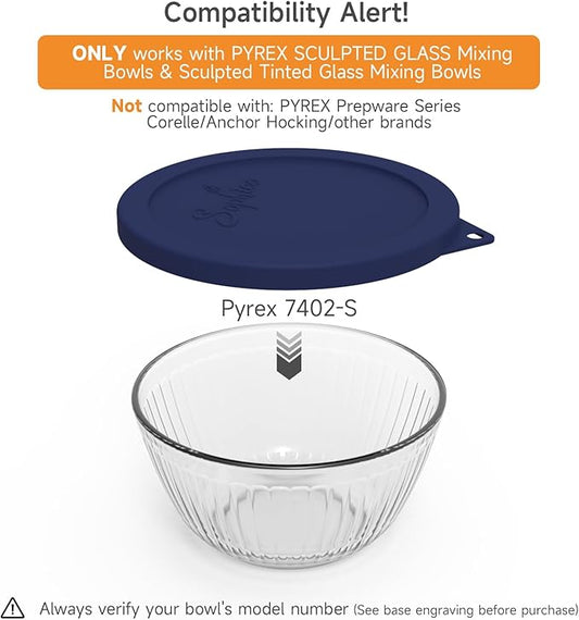 Silicone Replacement Lids for Pyrex Sculpted Glass Mixing Bowls(Lids For 7402-s 1.3Qt)