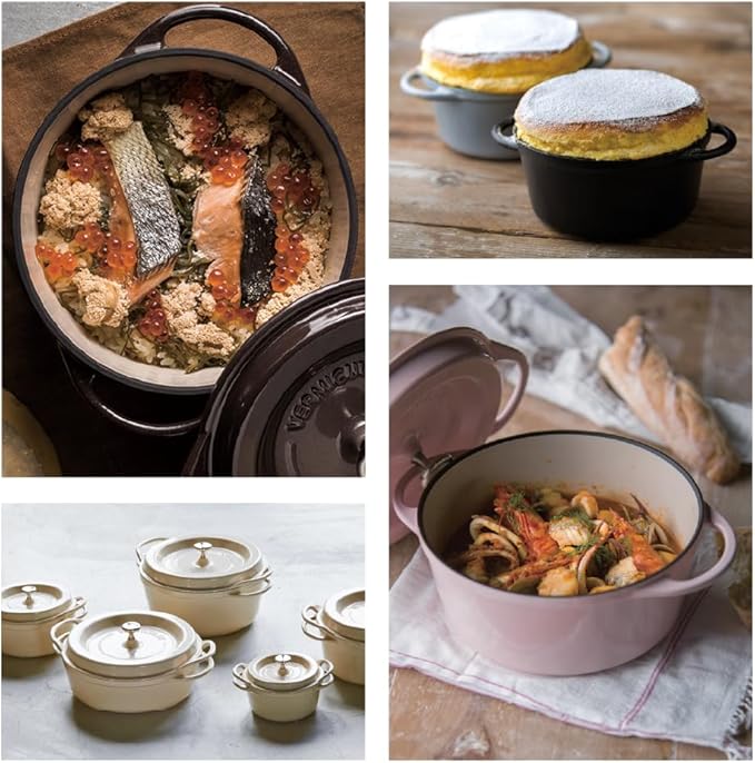 Vermicular Oven Pot | Non-Toxic Enameled Cast Iron Pot | 22cm (3.7 Qt) | Oven-safe | Induction-compatible | Dutch Oven | Made in Japan | Serves 3-4 | Pearl Pink