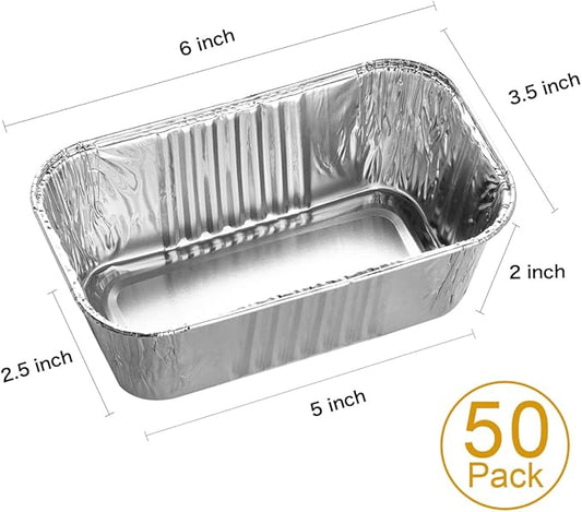 50 Pack 1Lb Mini Loaf Pans, 6” x 3.5” x 2” Foil Disposable Loaf Pans, Aluminum Foil Bread Pans for Baking Homemade Cakes & Breads Holiday Treats Food Storage