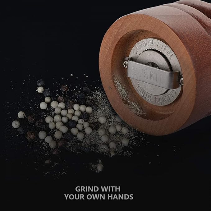 Salt and Pepper Grinder Wooden Salt and Pepper Mill Set Shakers with Stainless Steel,Adjustable Grinding Thickness-Pack of 2