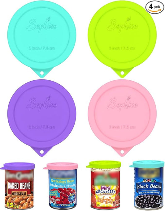 4PCS 3-inch Silicone Can Lids for Goya | Van Camp's | Chef Boyardee | Bush's Best | Farmer's Market Can, Tight Seal Cover for Canned Good, Can Toppers, Reusable Food Saver Lid (Can NOT Included)