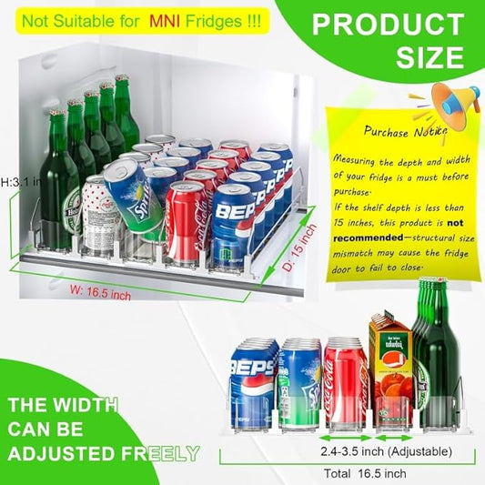 Upgraded Drink Organizer for Fridge, Space-Saving Fridge Drink Organizer, Automatic Pusher Glide and Adjustable Width Drink Dispenser for Fridge - Holds Up to 25 Cans (5 Rows White)