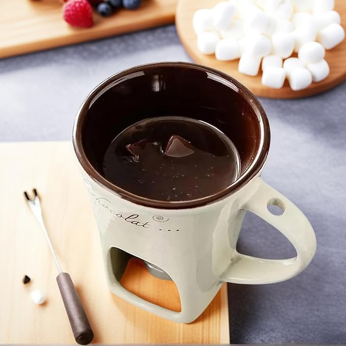 Chocolate Melting Fondue Mugs Set With Forks,Sweet Fondue Cup,Chocolate Fondue Mugs with Forks,Chocolate Melting Mug,Ceramic Cheese Mug,Birthday,Wedding Gifts (Red)