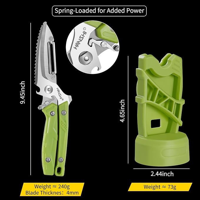 HANSHI Kitchen Shears Heavy Duty Kitchen Scissors with Magnetic Holder, Detachable Multifunctional Poultry Shears for Chicken, Meat, Fish, Turkey, Vegetable,Bone,Gift Box Included (Gray)