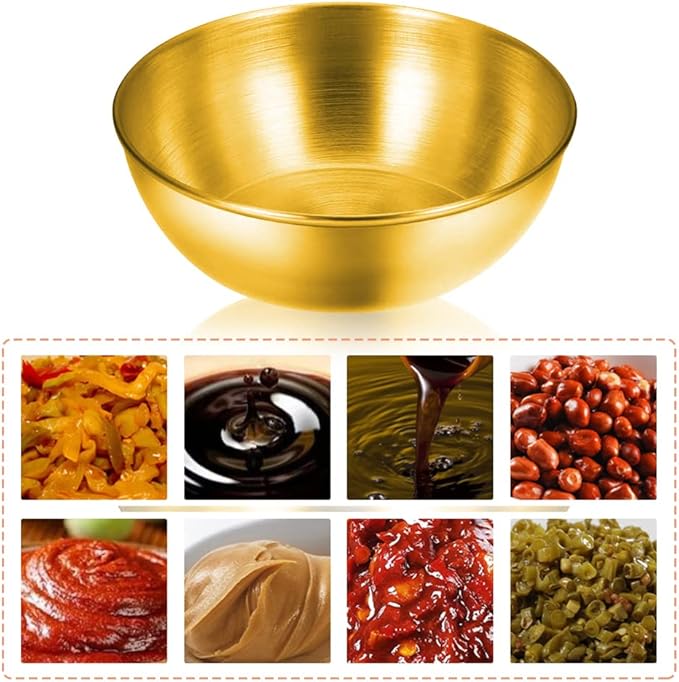 8 Pack 3.5inch Stainless Steel Sauce Dishes Mini Individual Saucers Bowl Round Seasoning Dishes Sushi Dipping Bowl Appetizer Plates, Golden