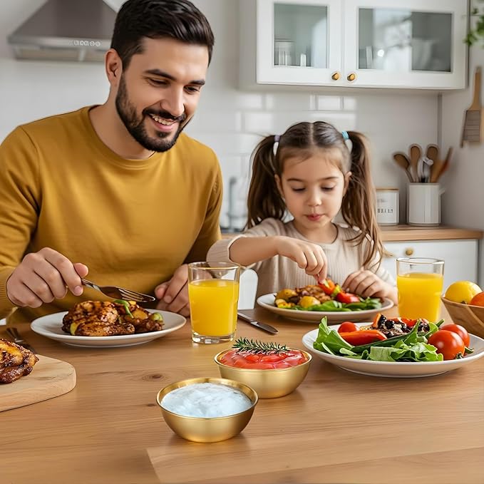 16 Pcs 3.5 inch Stainless Steel Sauce Dishes Mini Individual Saucers Bowl Round Seasoning Dishes Sushi Dipping Bowl Appetizer Plates (Gold)