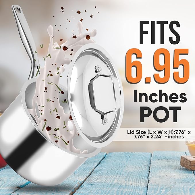 Nutrichef Stainless Steel Saucepan Lid - Sturdy and Durable Stain-Resistant 3 Quart Kitchen Cookware Saucepot Lid w/ Handle - Works w/ Kitchenware Pots & Pans Set Model NCSSX45