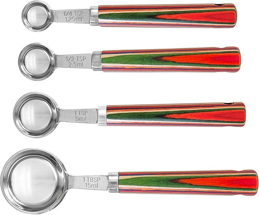Totally Bamboo Baltique Marrakesh Collection 4-Piece Measuring Spoon Set, Includes 1/4 Teaspoon, 1/2 Teaspoon, 1 Teaspoon & 1 Tablespoon Measurements, Stainless Steel Spoons w/Wood Handle for Cooking