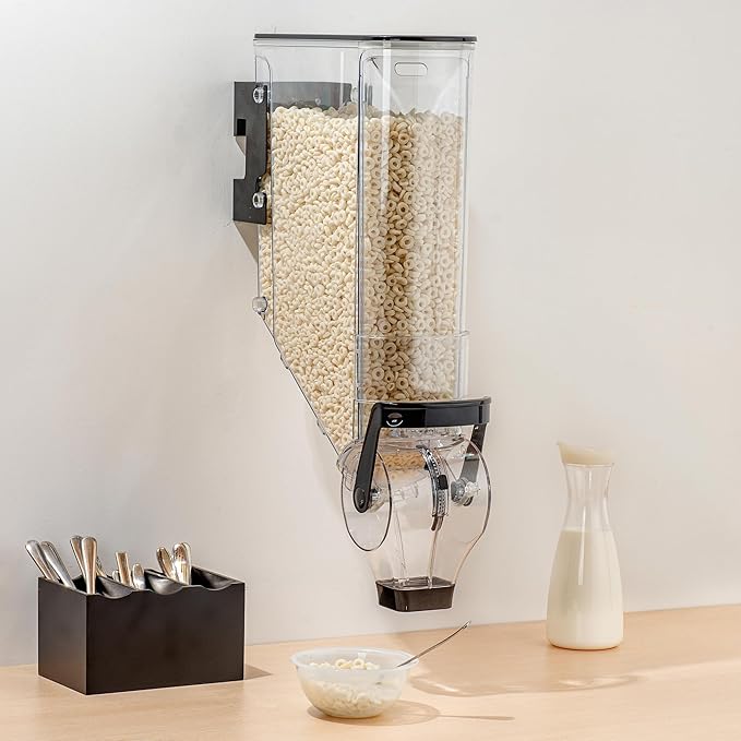 Restaurantware-Met Lux 5 Gallon Dry Food Dispenser, 1 Airtight Cereal Dispenser - Wall-Mounted, Single Control, 1 Black Plastic Grain Holder, For Snacks, Nuts, Or Coffee Beans