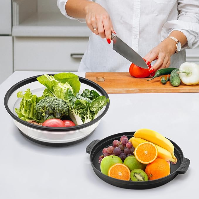 Microwave Food Splatter Cover & Base Mat,10.5 Inch Large Plastic & Silicone Vented Collapsible Guard Lid, Plate Holder & Kitchen Colander for Meal (Black)