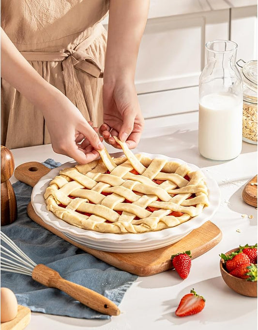 Ceramic Pie Pans for Baking 9 inch, 45 OZ Deep Dish Pie Pan, Quiche Baking Dish for Oven, Farmhouse Decor Pie Plate, Oven Safe, Set of 1, Off-White
