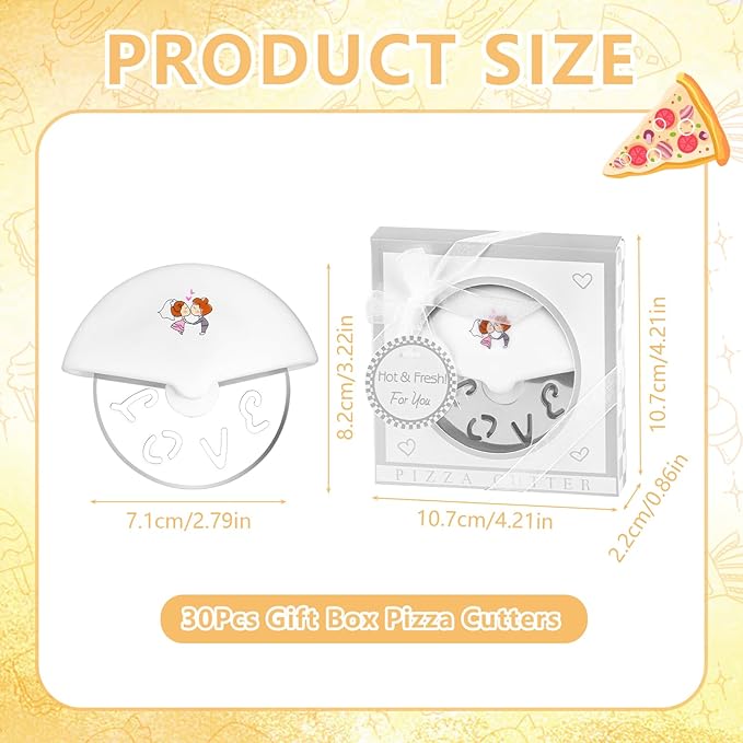 30Pcs Pizza Cutter Wedding Party Favors for Guests, Mini Stainless Steel Pizza Cutter with Silver Gift Box for Bridal Decoration Baby Shower Return Souvenirs Guest Prizes