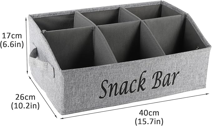 Snack Organizer for Countertop, Fabric Snack Container with Handles, 6 Compartment Snack Box Bin Snack Basket, Snack Bar Station Decor, Kitchen Cabinet Pantry Organizer and Storage
