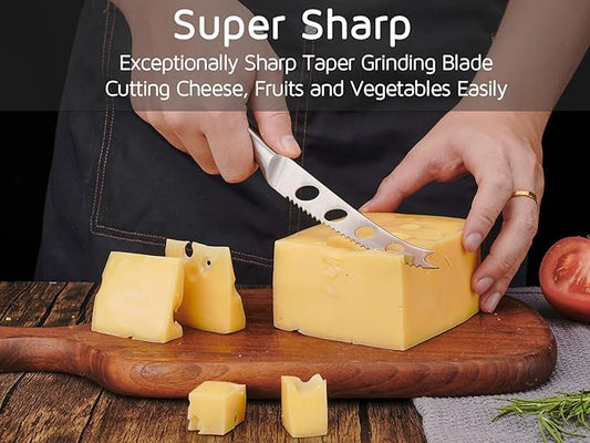 WELLSTAR Cheese Knife, Serrated Tomato Knife 5 Inch Sharp High Carbon Stainless Steel Blade for Cutting All Cheese Types – Silver