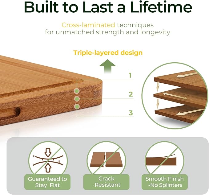 Wood Cutting Board, Carbonized Bamboo Cutting Boards Set With Smooth Surface & Easy Storage For Busy Kitchens, Ideal Charcuterie & Chopping, Durable, Knife-Friendly (4Pcs)