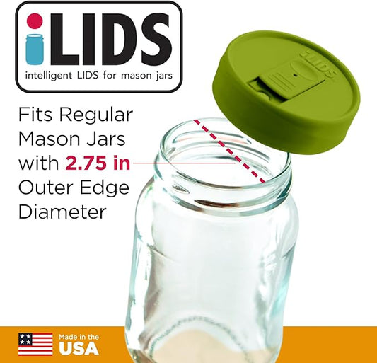 Mason Jar Drink Lid, Regular Mouth, Lime Green, Pack of 2