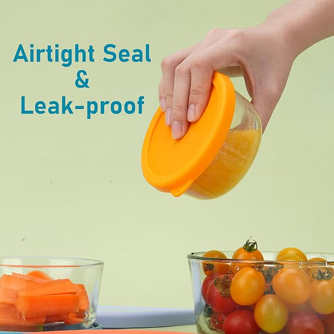 1 Cup 2 Cup 4 Cup 7 Cup Round Silicone Replacement Lids for Pyrex Glass Bowls, 4 Pack, Microwave & Dishwasher & Freezer Safe (Container not Included)