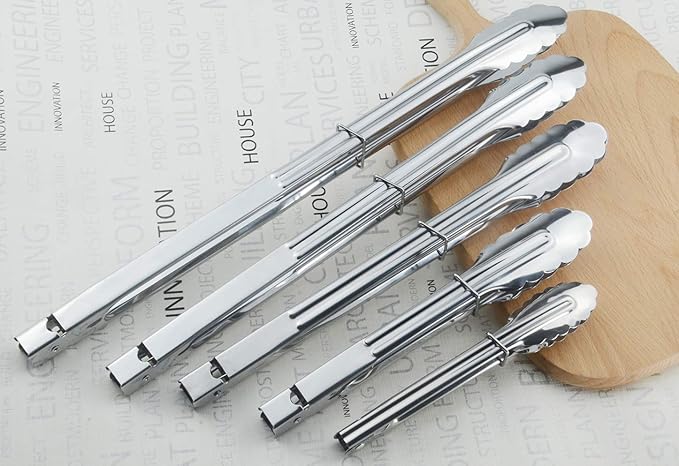 Stainless Steel Serving Tongs Metal Cooking Tongs (9-Inch 3 Pieces)