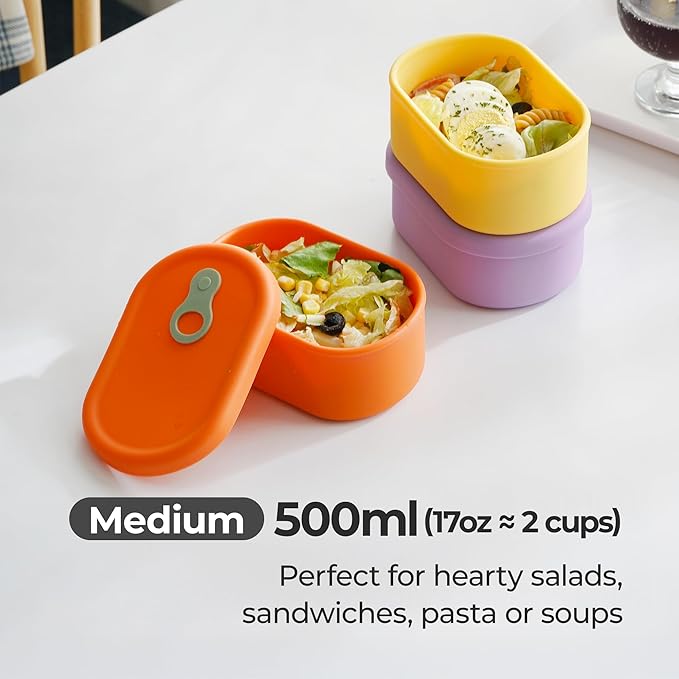 Premium Korean-Made Silicone Airtight Food Container with Steam Vent – BPA Free, Leakproof, Microwave & Freezer Safe Meal Prep. & Leftovers Storage (Green Apple, 500ML)