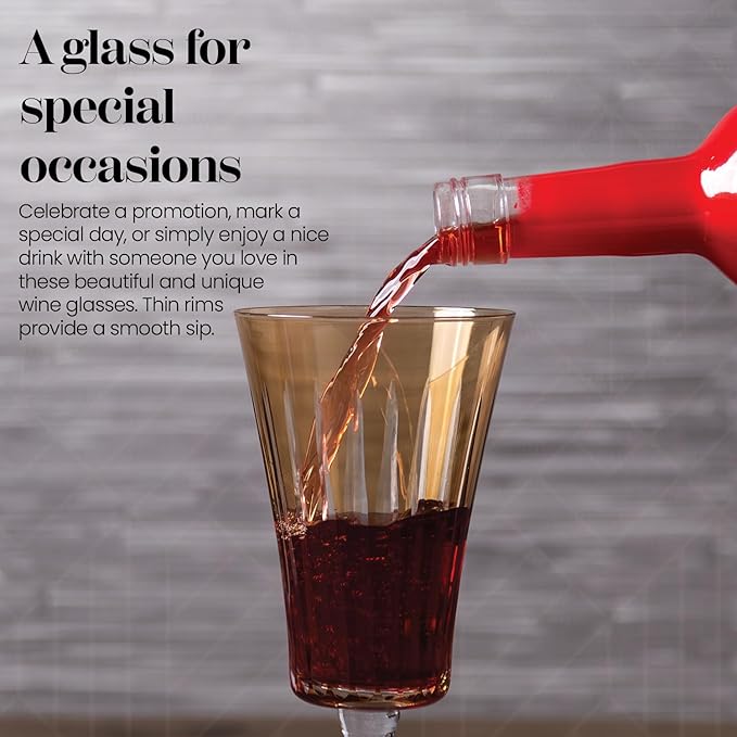 Vikko Water Glasses, Elegant Goblet with Stem, Timeless Collection 13 Ounce Unique Glass Cup for Fine Dining, Set of 4 Amber Glasses, Dishwasher Safe