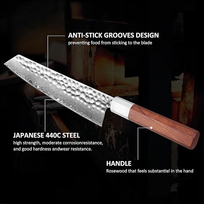 YOTSUBA 8 inch Japanese Gyuto Chef Knife,Professional Hand Forged Damascus Japanese Kitchen Knife,Ultra Sharp kitchen knives with Durable Ergonomic Wood Handle