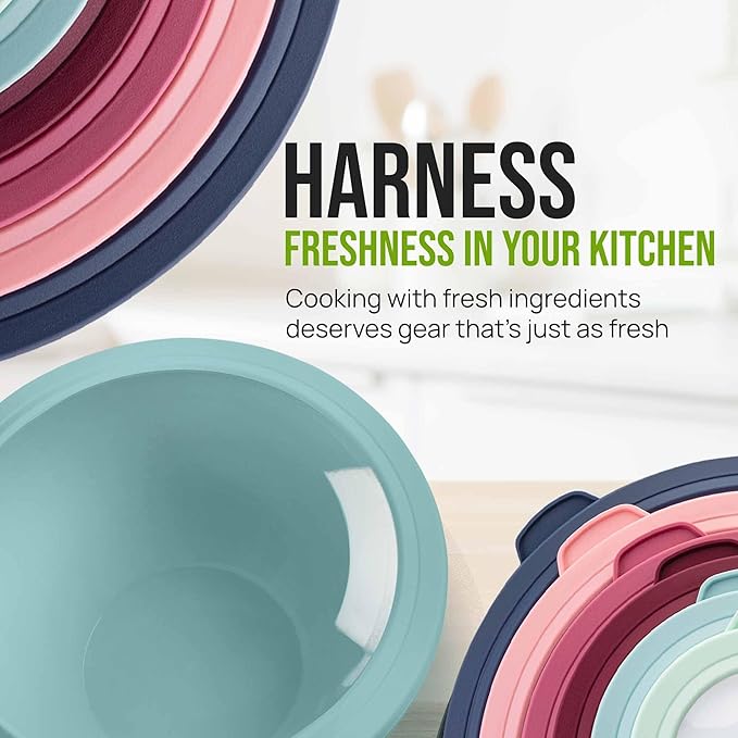 Zulay Kitchen 12 Piece Plastic Mixing Bowls with Leak-Proof Lids Set - Microwave and Freezer Safe Kitchen Mixing Bowls for Preparing, Serving and Storing - Large Nesting Bowls (Cotton Candy Ombre)