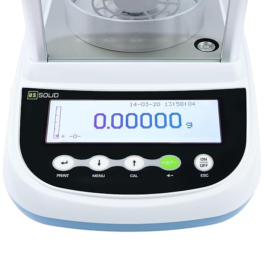 U.S. Solid Semi-Micro Lab Scale, 82 g x 0.01 mg / 220 g x 0.1 mg, Analytical Balance 10 Weighing Units, Automatic Internal Calibration, RS232 Interface, Multi-Language Support (EN, FR, DE, IT, ES, PT)