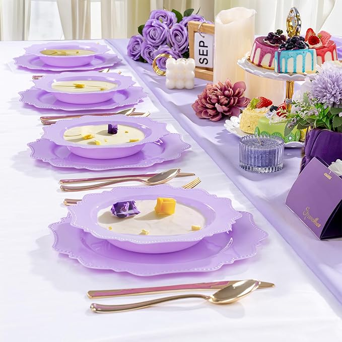 COLOSUS 60 Pack Lavender Purple Plastic Bowls, 12 oz Disposable Soup Bowls, Premium Plastic Dessert Bowls,Heavy-duty Salad Bowl for Party, Wedding, Dinner, Christmas, Thanksgiving, and Catering