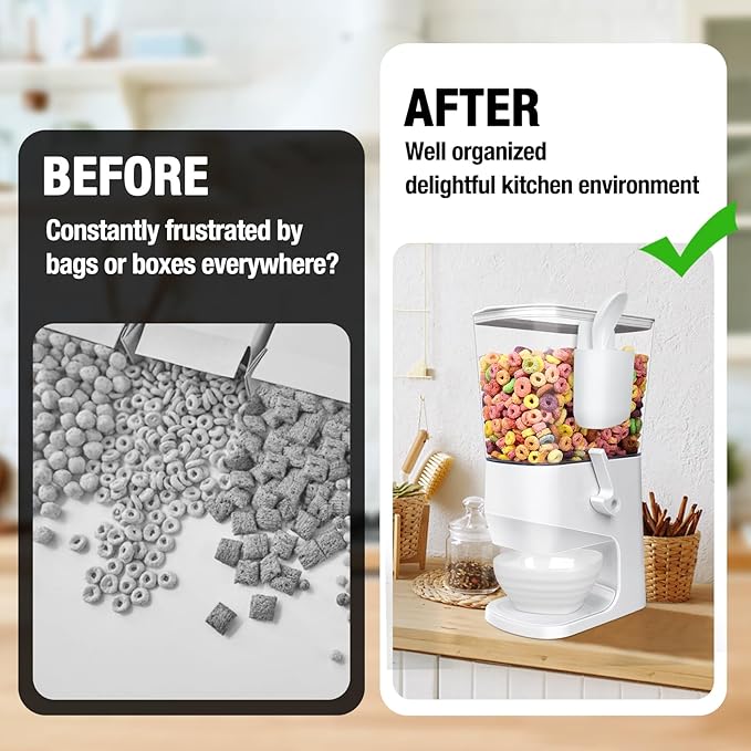 Cereal Dispenser Countertop With Bowls and Spoons Cereal Containers Storage for Pantry Snack Organizer Dry Food Storage Container with Lid for Kitchen Organization Oatmeal Nut Granola(1pcs White)