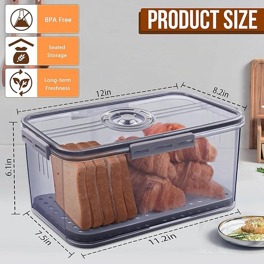 Bread Box Bread Boxes for Kitchen Counter Airtight, Time Recording Bread Storage Container with Lid, Bread Keeper for Homemade Bread, Toast, Bagel, Donut and Cookies, LARGE Grey