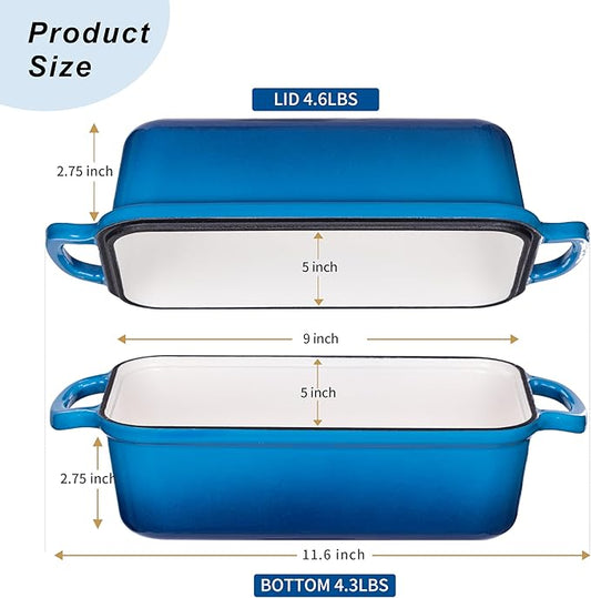 GRMImosa Cast Iron Bread Loaf Pan with Lid, Loaf Pans for Baking Bread, 2-In-1 Enameled Loaf Pans For Baking Bread, Bread Dutch Oven For Golden Crispy Crust For Homemade Bread & Sourdough (Marseille)