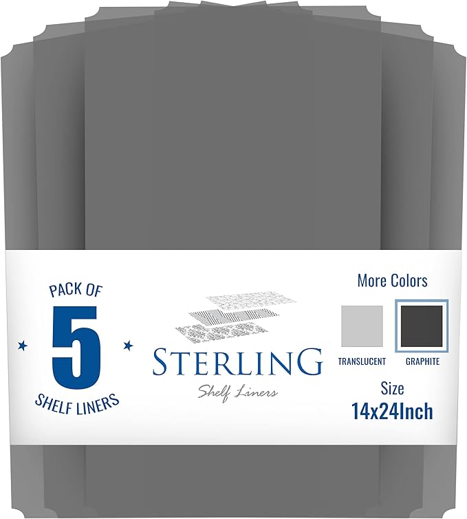 Sterling Shelf Liners for Wire Shelf System: Set of 5 in Graphite: 13.4 x 23.2 inch: Plastic Wire Shelving Mats