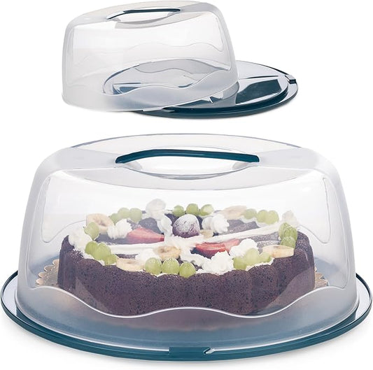 13 Inch Cake Carrier with Locking Lid and Handle, Stylish Big Round Container for Kitchen Storage, BPA Free Stand, Plastic Holder for Transporting, Donuts, Cupcakes, Pies (Navy Blue, Set of 1)