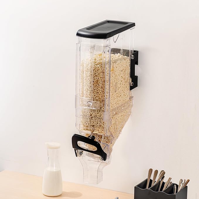Restaurantware-Met Lux 5 Gallon Dry Food Dispenser, 1 Airtight Cereal Dispenser - Wall-Mounted, Single Control, 1 Black Plastic Grain Holder, For Snacks, Nuts, Or Coffee Beans