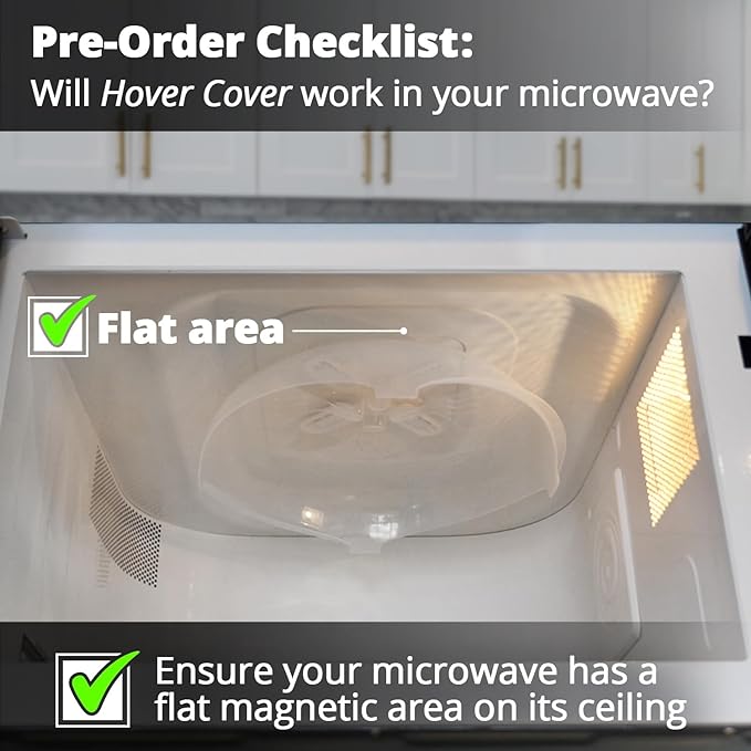 HOVER COVER Magnetic Microwave Splatter Cover, Clear Microwave Cover for Food - Vented & Magnetic Microwave Food Cover, 12-inch, BPA-Free - White