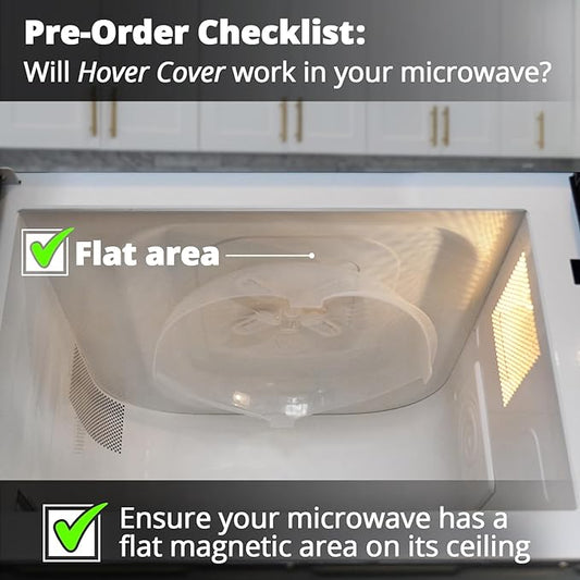 HOVER COVER Magnetic Microwave Splatter Cover, Clear Microwave Cover for Food - Vented & Magnetic Microwave Food Cover, 12-inch, BPA-Free - White