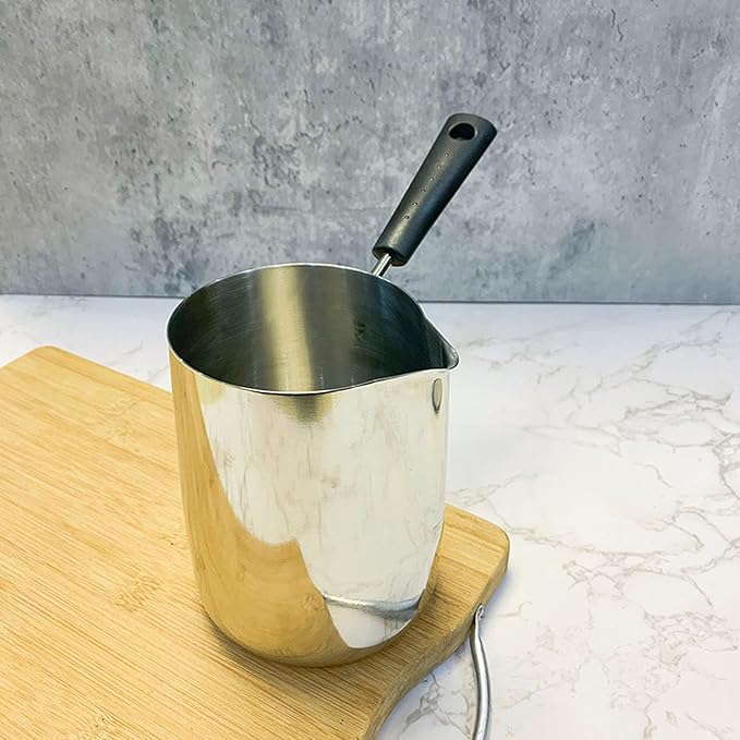 Turkish Coffee Pot, Milk Butter Warmer Pot Stainless Steel Coffee Pitcher Long Handle Coffeware Pitcher Turkish Coffee Maker Hot Chocolate Maker for Maple Syrup Sauce Heating (350ml)