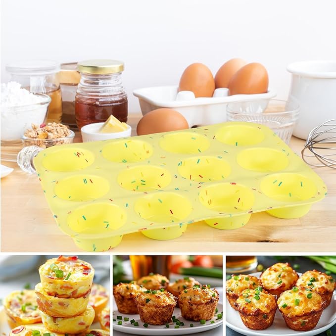 12 Cup Silicone Egg Bite Molds, 2PCS Nonstick Cupcake Pan Molds for Making Tarts, Mini Cheesecakes & Meatloaf