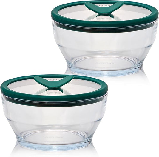 Anyday 2-Pack (4-Cup Deep) Glass Food Storage with Glass Lids | Plastic-Free Meal Prep & Microwave Cookware | Stackable Airtight Storage Container with Vented Lid for Microwave-Safe Reheating