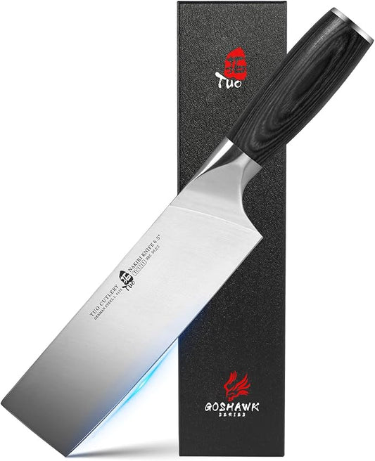 TUO Nakiri Knife 6.5 inch Japanese Chef Knife Vegetable Fruit Cleaver Usuba Knife German Super Steel Ergonomic Pakkawood Handle with Gift Box-Goshawk Series Fathers day gift